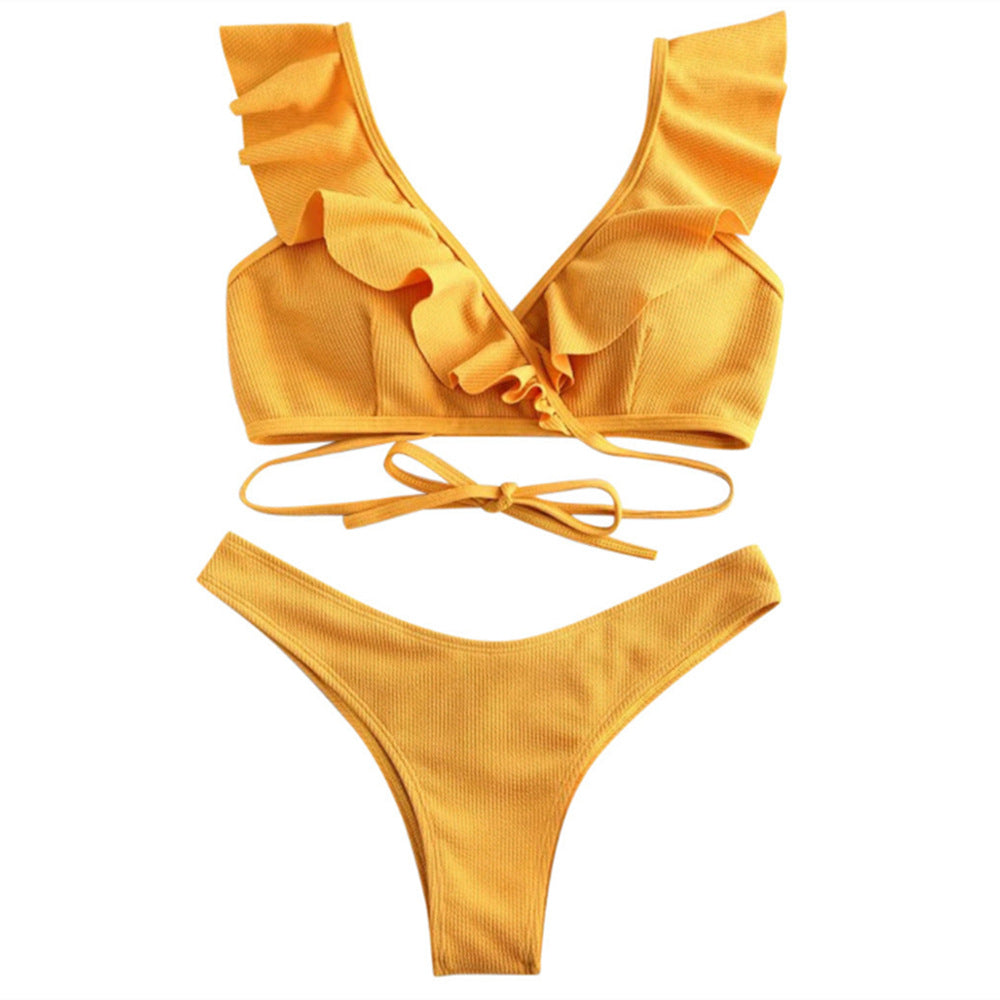 Dame Bandeau Bikini Sæt med Volanger og Justerbar Bund Stilla