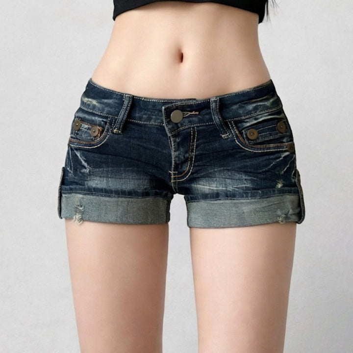 Dame Denim shorts med fashionable knapdetaljer og afslappet design Skovae
