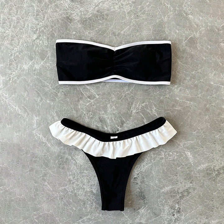 Dame Bandeau-bikini med flæsekant Skovae