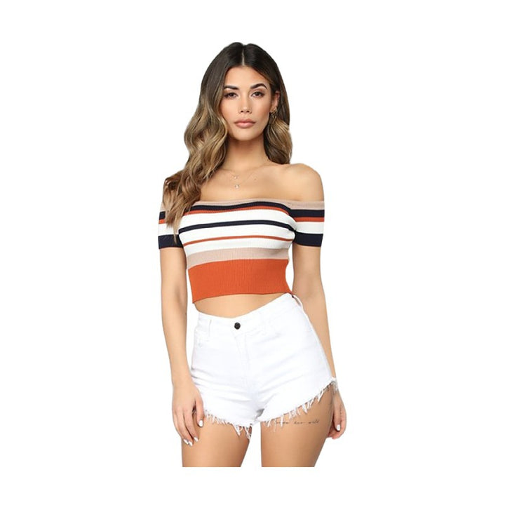 Dame Ribbetrøje Crop-Top med Off-Shoulder A Udsnit Stilla