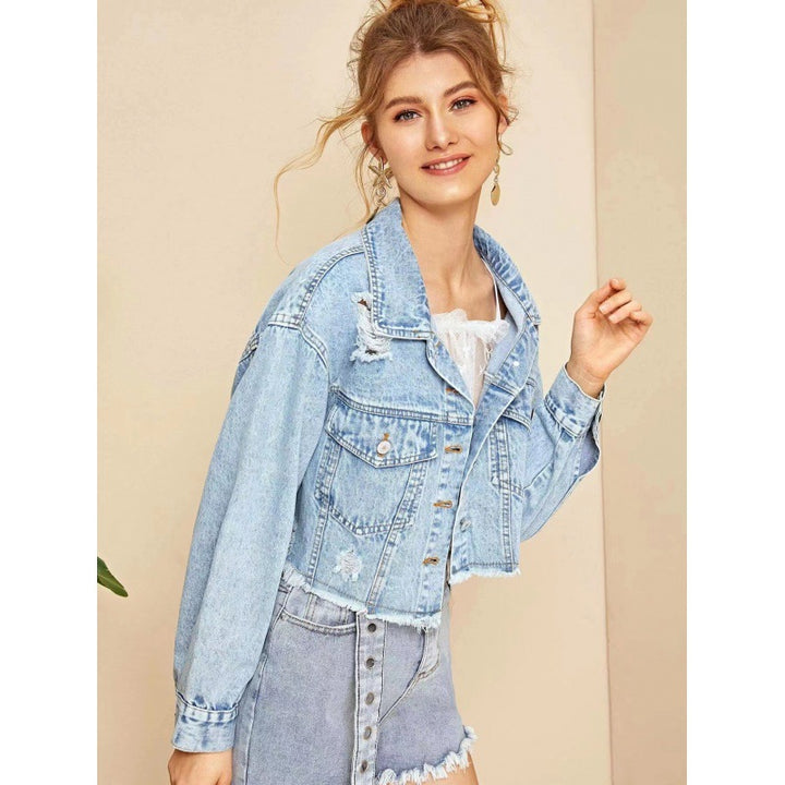 Kvindernes denimjakke med stilfulde slidte detaljer Stilla