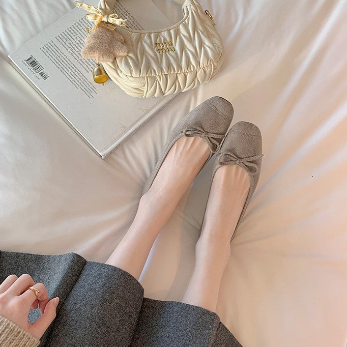 Dame Wildleder Ballerina Flats med elegant sløjfedetalje Stilla