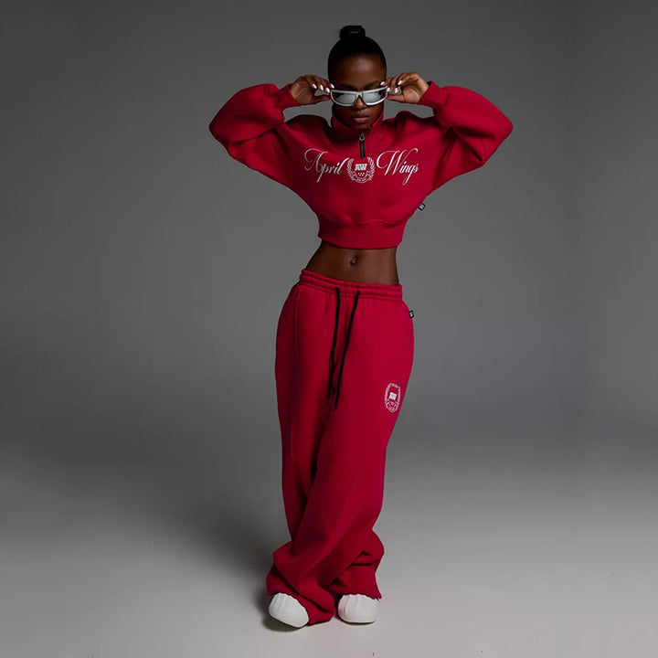 Kvinders cropped sweatshirt og løse jogger sæt Skovae