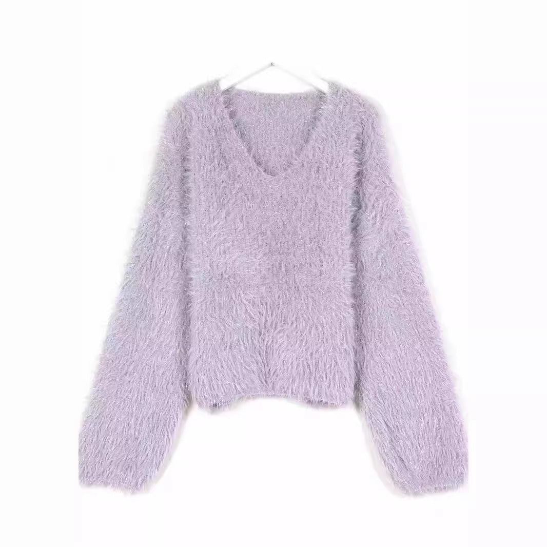 Femme V-hals Strukturstrik Pullover Sweater Stilla