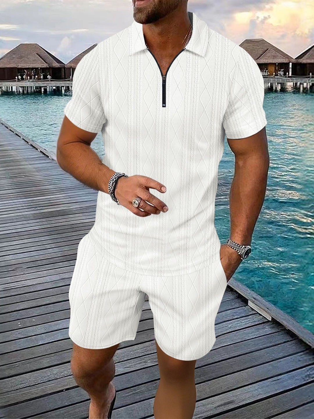 Herre polo-shirt med moderne lynlås og struktureret design Stilla
