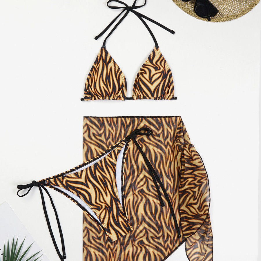 Dame Triangle Bikini Sæt med gennemsigtigt Cover-Up Stilla