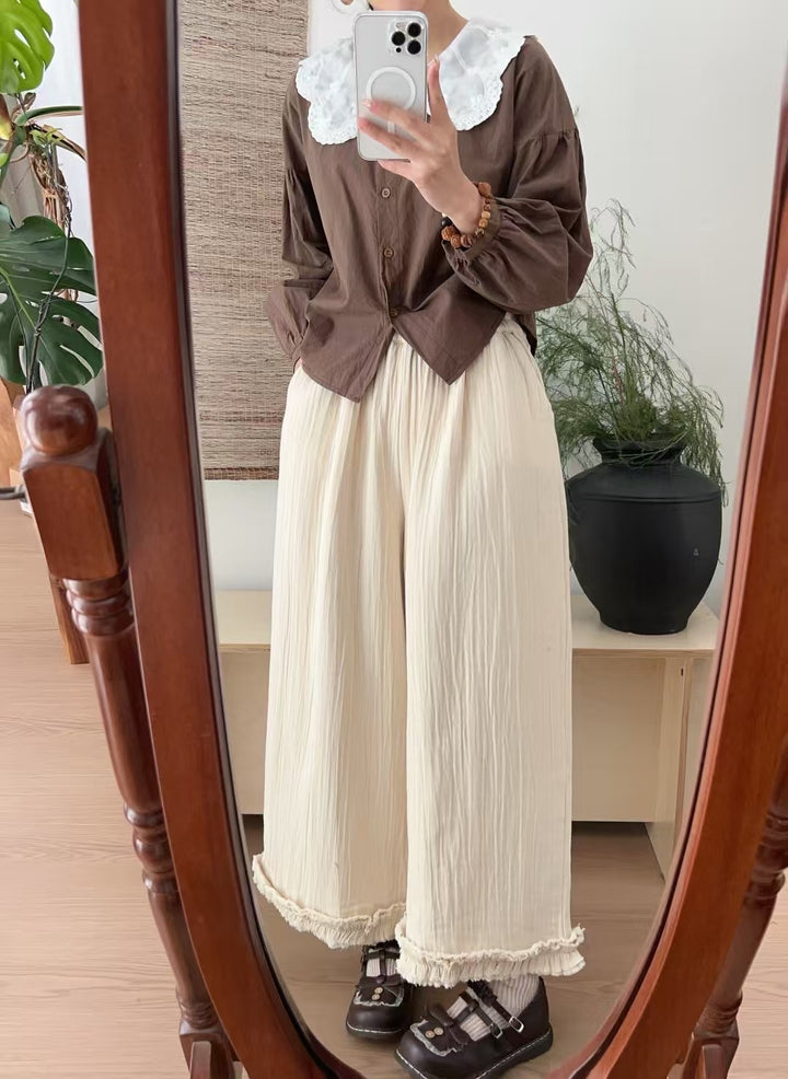 Femme Elegante Button-Up Bluse med Spids Krave Stilla