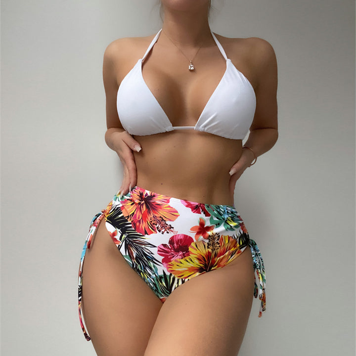 Dame bikini sæt med blomster kimono og højtaljede shorts Stilla