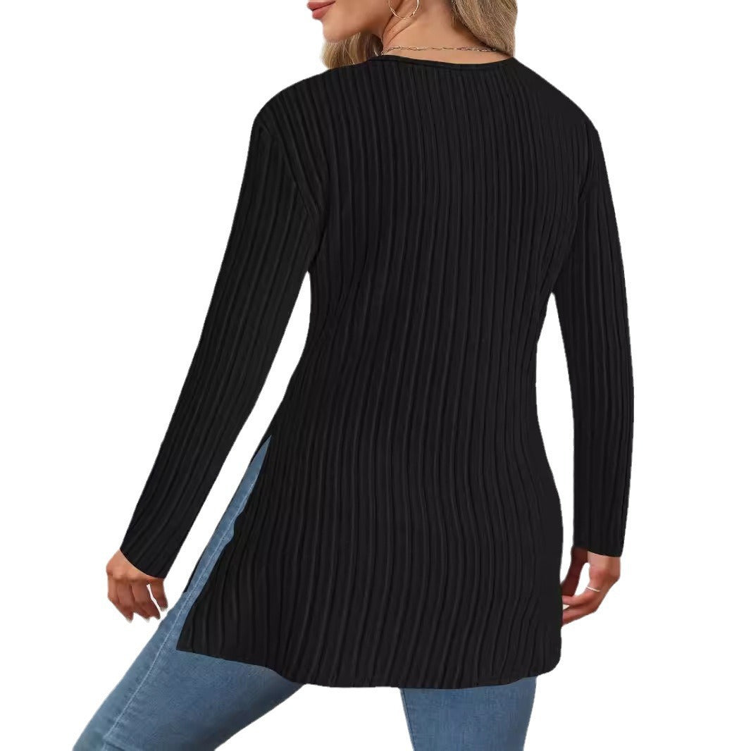 Dame Elegant Strikpullover med Vikledesign Stilla