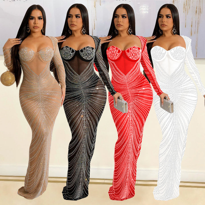 Dame Transparent Strass Aftenkjole Stilla