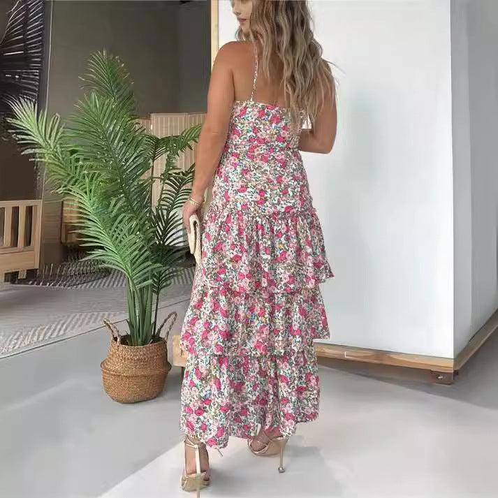 Dame Maxikjole med legende blomsterdesign og flydende kant Stilla