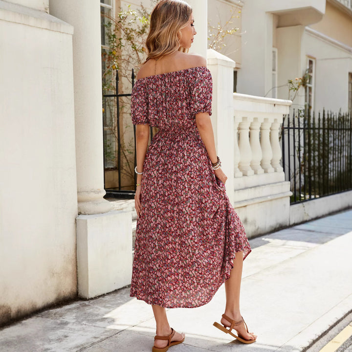 Dame Off-Shoulder Maxikjole med blomster mønster og elastisk taljebånd Stilla