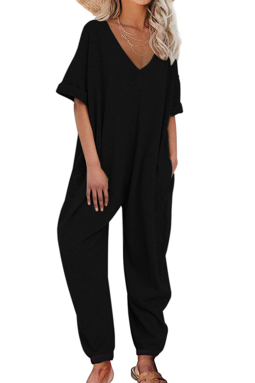 Dame leger Jumpsuit med brede ben og dyb V-udskæring Stilla