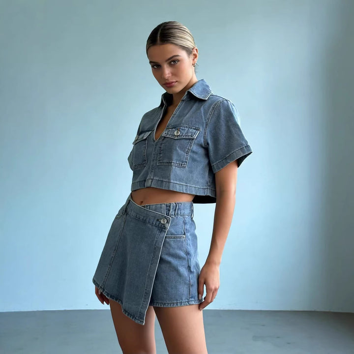 Dame Crop-Top og Mini-nederdel Sæt i afslappet stil Skovae