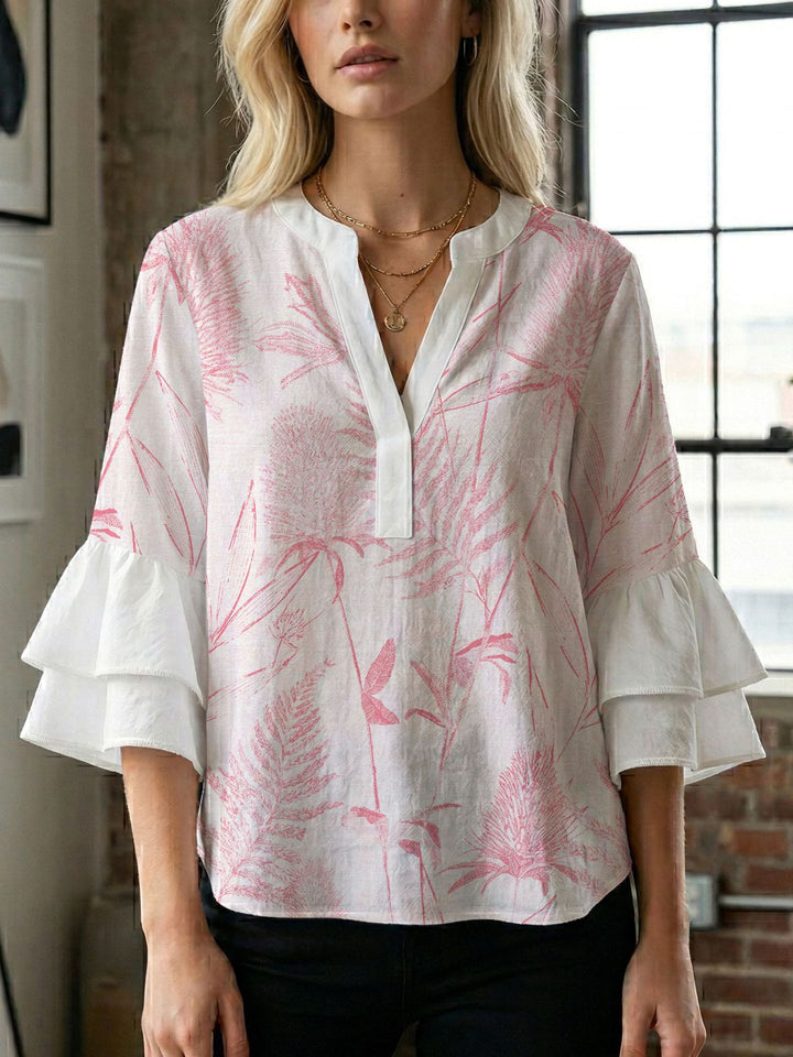 Damebluse med smukt blomstermotiv Skovae