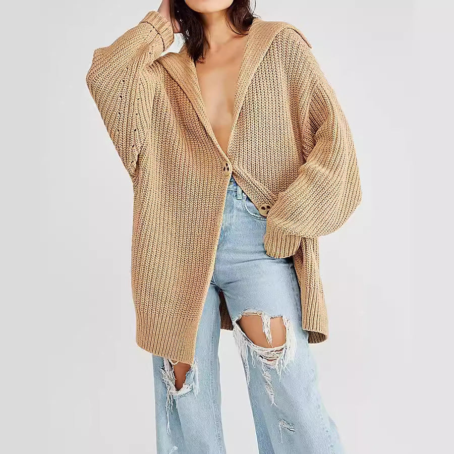 Femme Cozy Strik-cardigan med overdimensioneret hætte Stilla
