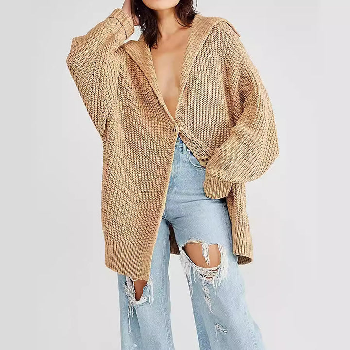 Femme Cozy Strik-cardigan med overdimensioneret hætte Stilla