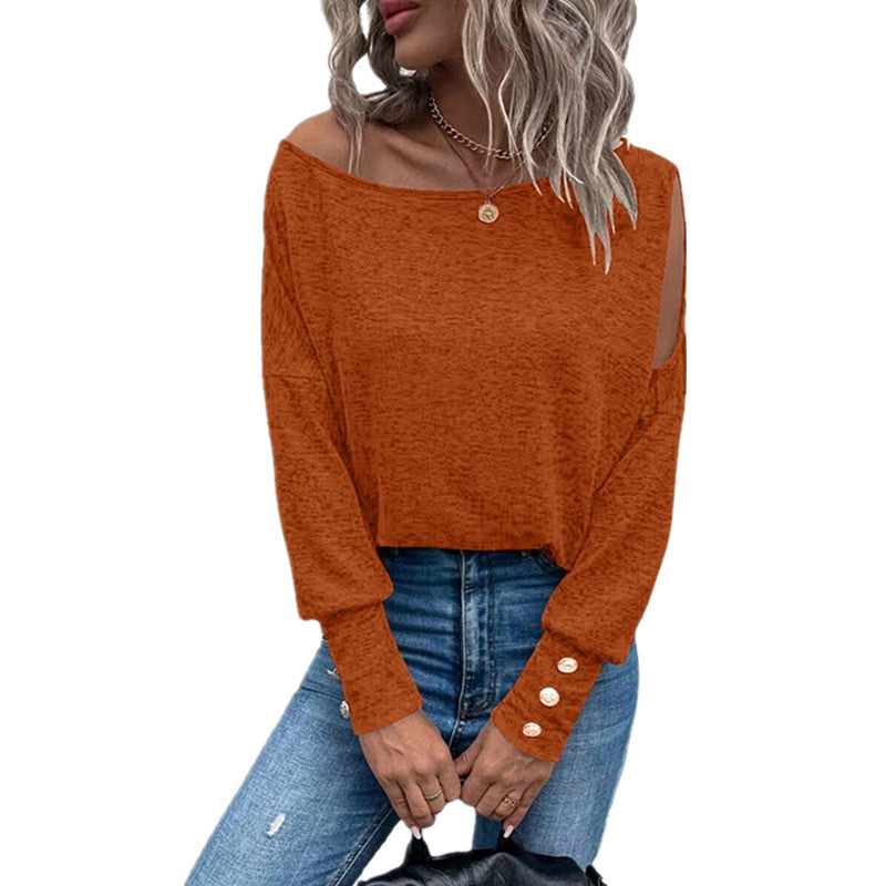 Dame afslappet longsleeve T-shirt med skulderudskæringer Stilla