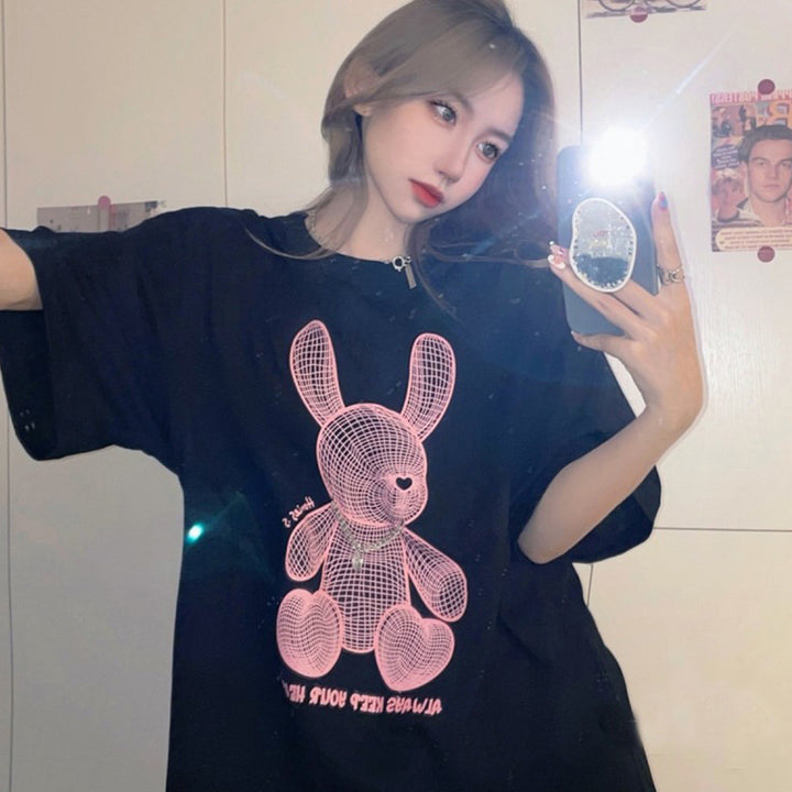 Dame T-shirt med kreativt Bunny-design og afslappet oversized-snit Stilla