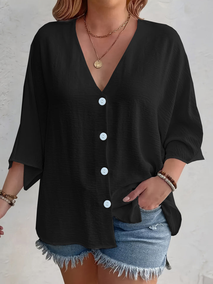 Dame Viskose Oversize-Bluse med V-udskæring og knapdetaljer Stilla