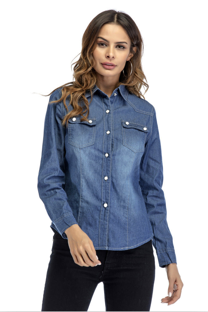 Dame Classic Denim Knap-til-Shirt Stilla