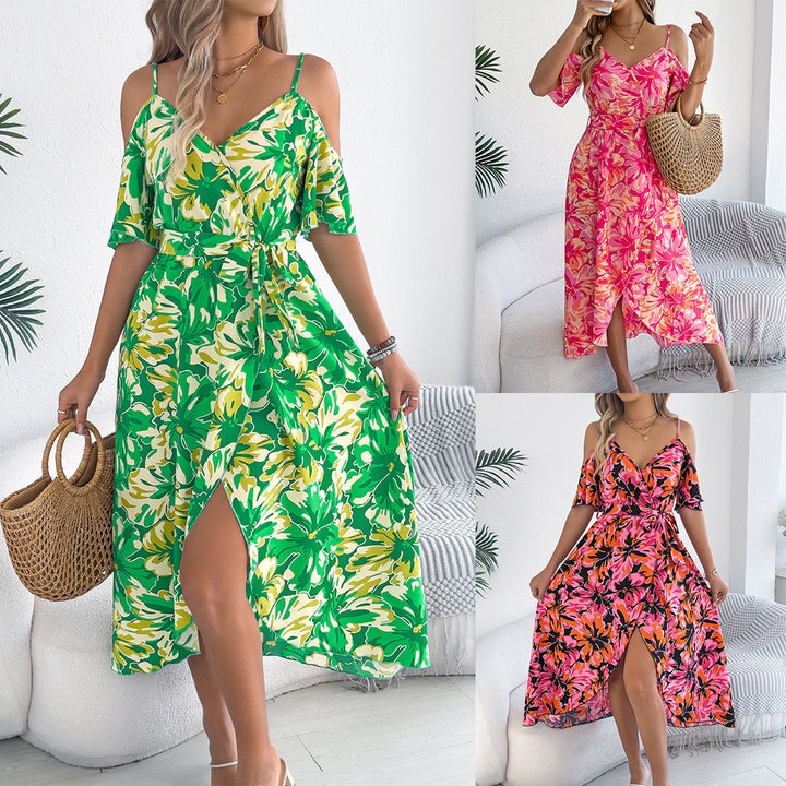 Dame maxikjole med sidedelssnit og blomster mønster Stilla