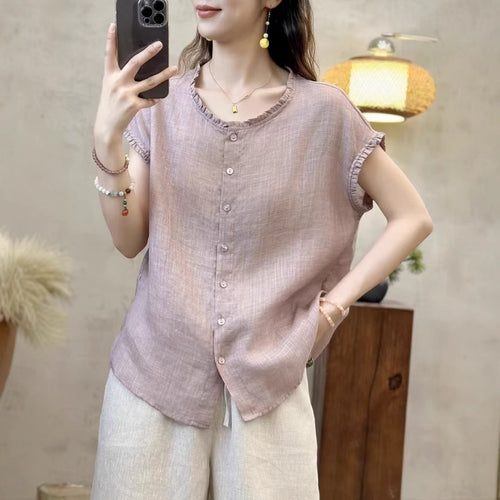 Dame Relaxed Fit Button-Up Korte ærmer Bluse Stilla