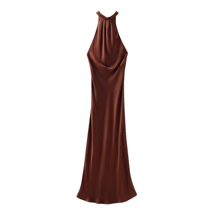 Femme Halter Neck Satin Maxi Kjole Stilla