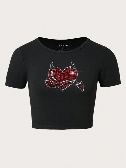 Dame Cropped T-Shirt med kreativt skeletdesign Skovae
