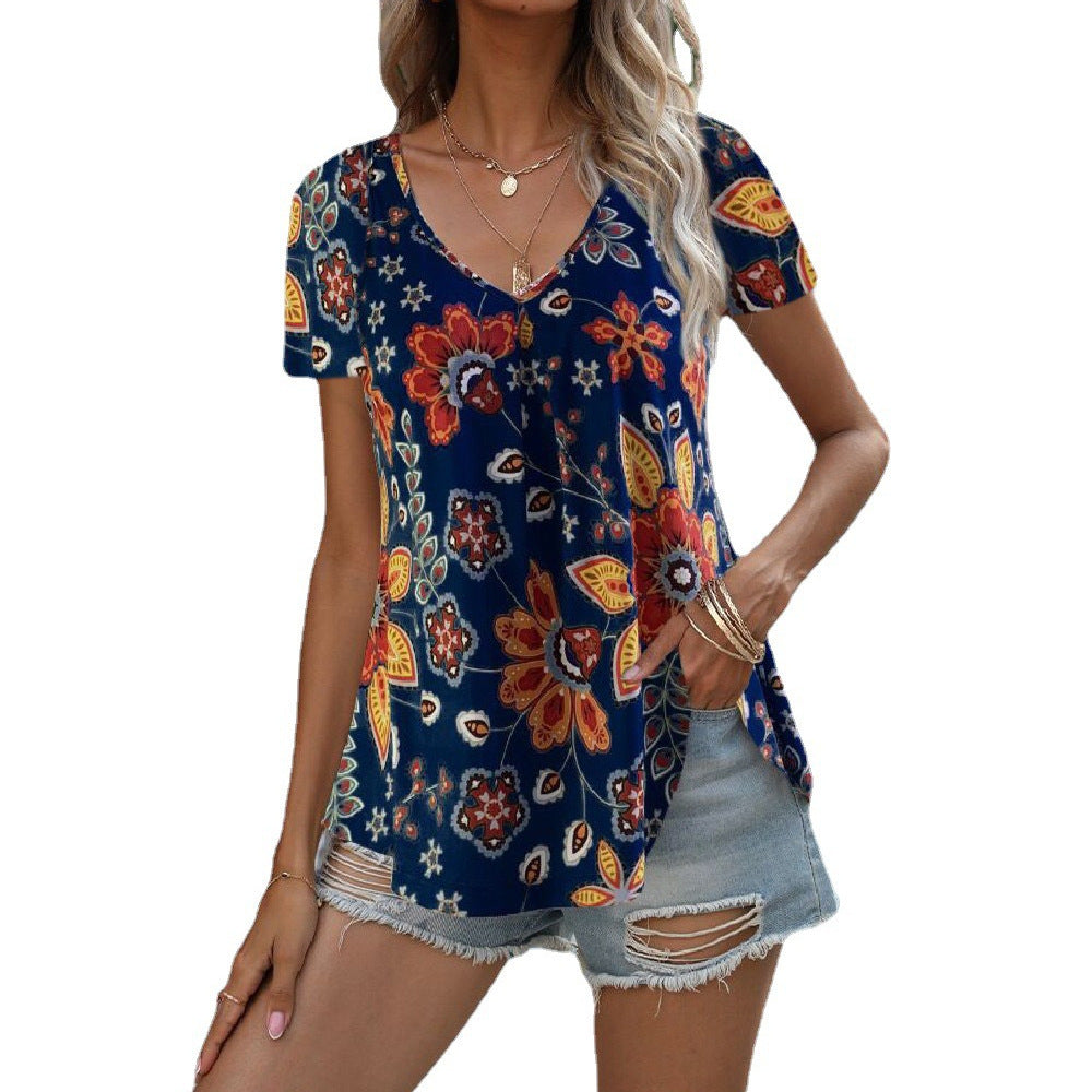 Dame lette kortærmet bluse med blomsterprint Skovae