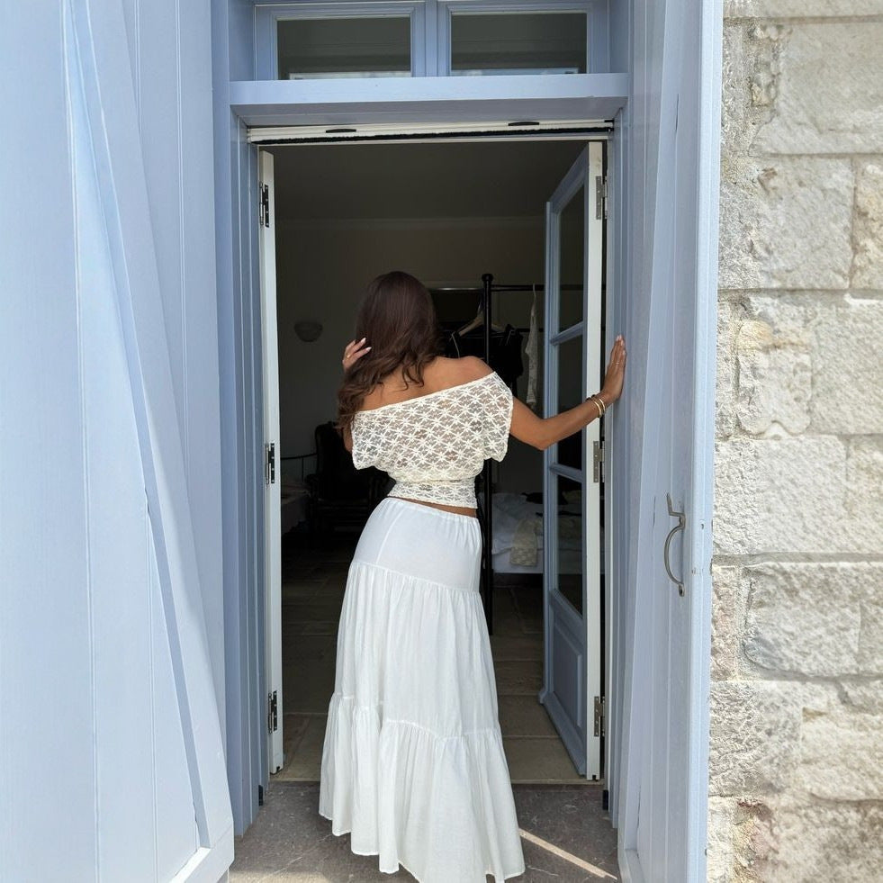 Dame Off-Shoulder Spidsoberdel med floral design Skovae