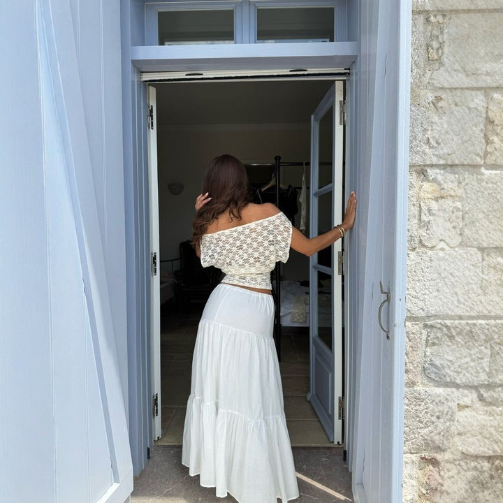 Dame Off-Shoulder Spidsoberdel med floral design Skovae