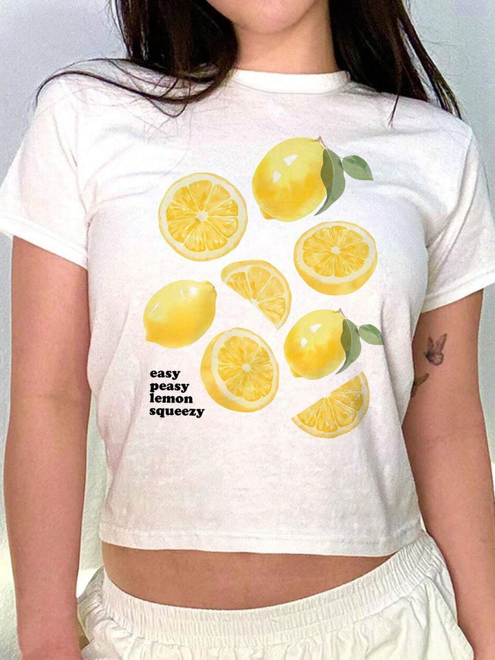 Dame Crop-T-Shirt med kreativ cocktail-design Skovae
