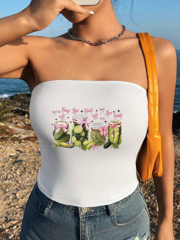 Dame Bandeau-top med maritimt motiv og elastisk materiale Skovae