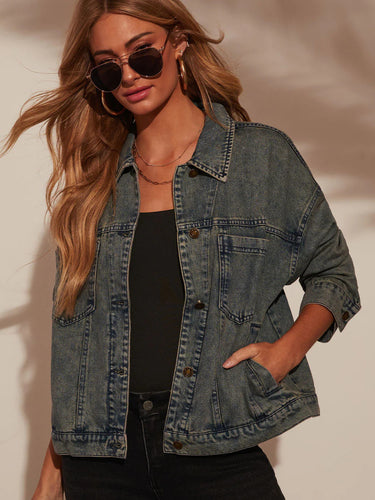 Dame Oversized Denim-jakke i afslappet snit med praktiske lommer Stilla