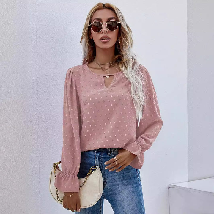 Dame Elegant Bluse med strukturerede Pufærmer og Byvenligt Design Stilla
