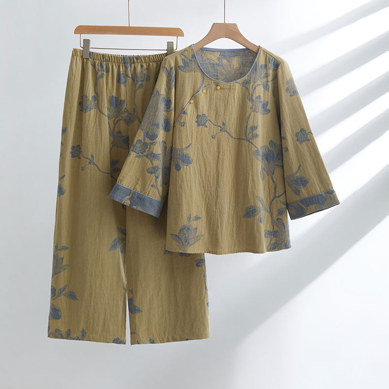 Dame natkjole sæt med elegante blomsterprint og åndbare egenskaber Stilla