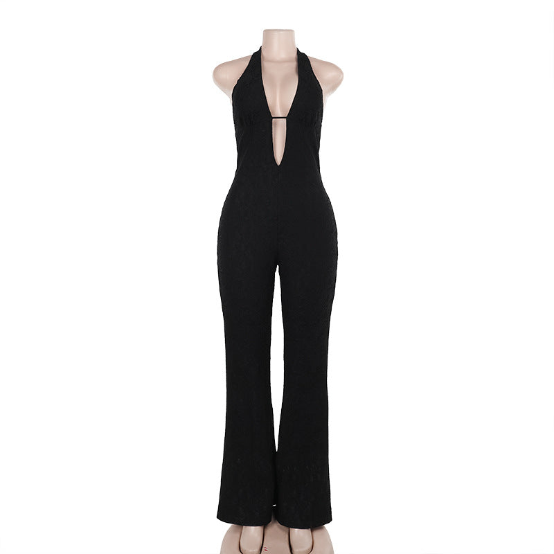 Dame Elegant Jumpsuit med dyb V-udskæring og figurtilpasset silhuet Skovae