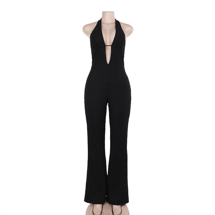 Dame Elegant Jumpsuit med dyb V-udskæring og figurtilpasset silhuet Skovae