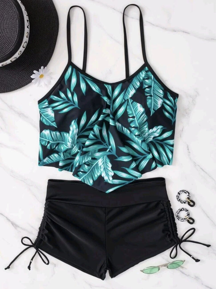 Dame Tankini-sæt med blomsteroberdel og komfortable shorts Stilla
