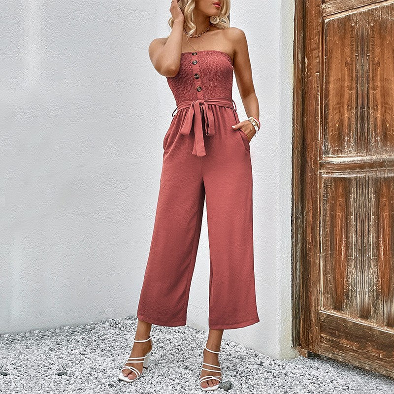 Dame Strapless bred ben Overall med knapdetaljer Stilla
