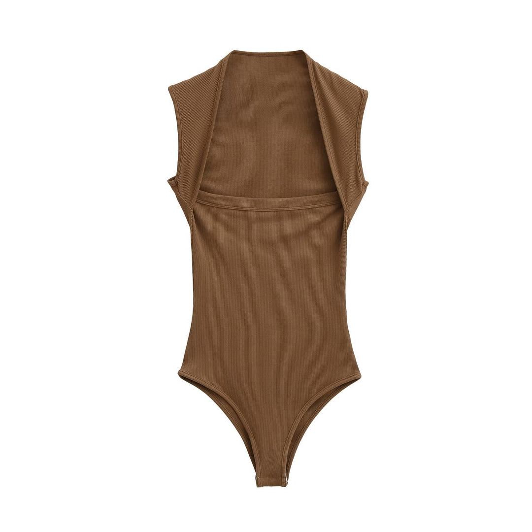 Femme Ribstrik-Højkravebodysuit Stilla