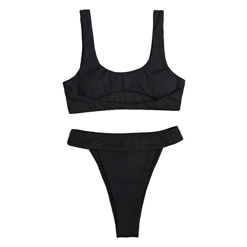 Dame Højskåret bikini-sæt med brede stropper og moderigtigt design Skovae
