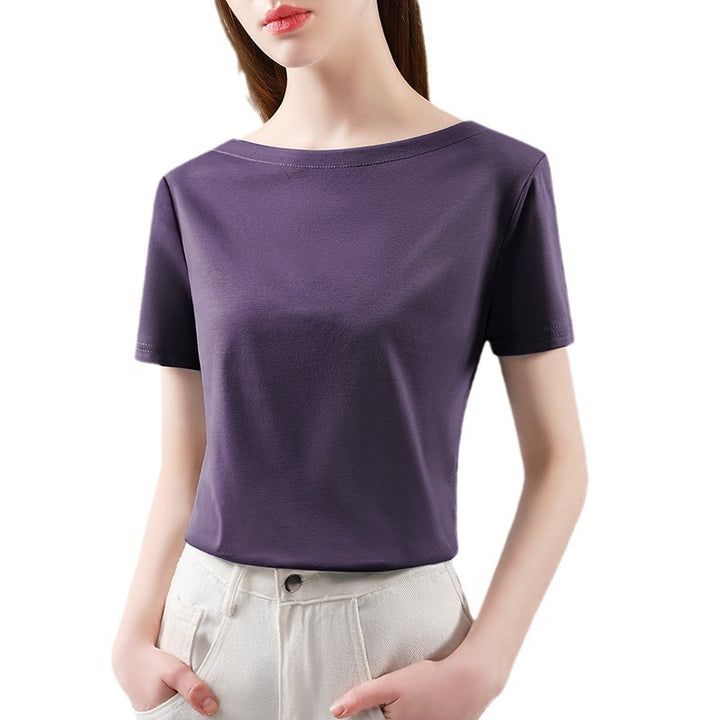 Dame Basic T-shirt med afslappet bådudsnit og kvalitets stretchmateriale Stilla