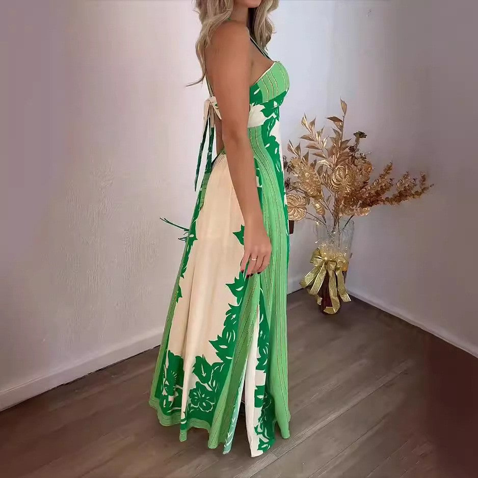 Damer Elegant Maxikjole med blomsterdesign og dyb udskæring Stilla