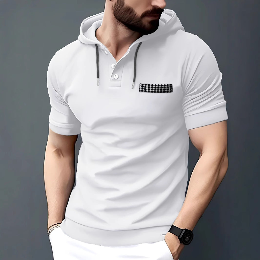 Herre polo shirt med hætte og struktureret stof Stilla