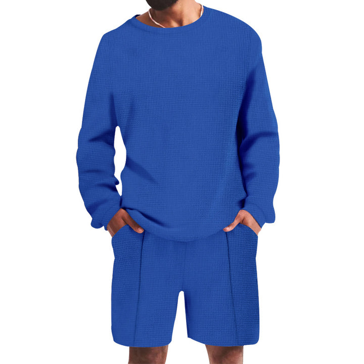 Herrer afslappet sweatshirt og shorts-sæt lavet af åndbart vaffelstrik Stilla