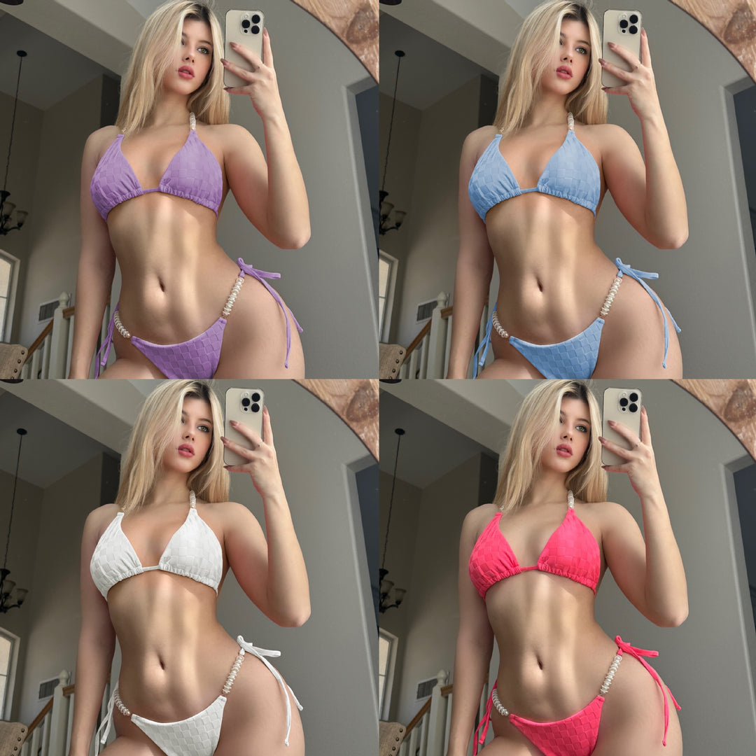 Dame Triangel-Bikini med iøjnefaldende struktur og elegante perledetaljer Stilla
