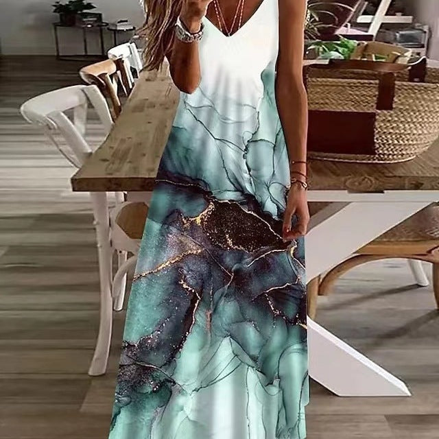 Dame Elegant Maxikjole med trendy Marmor-design Stilla