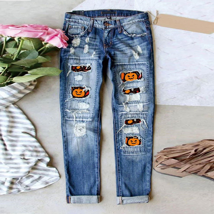 Dame Ripped Jeans med kreative applikationer og afslappet snit Stilla